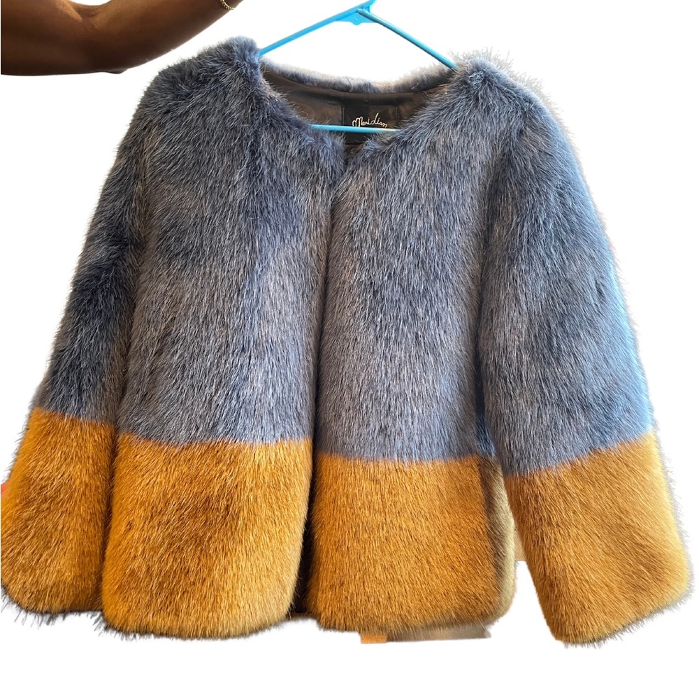 Blue & Yellow Faux Fur Coat